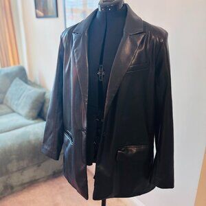 Abercrombie & Fitch Vegan Leather Boyfriend Blazer- Black- M